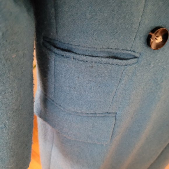Blue Double-Breasted Women's Coat - Picture 3 of 7